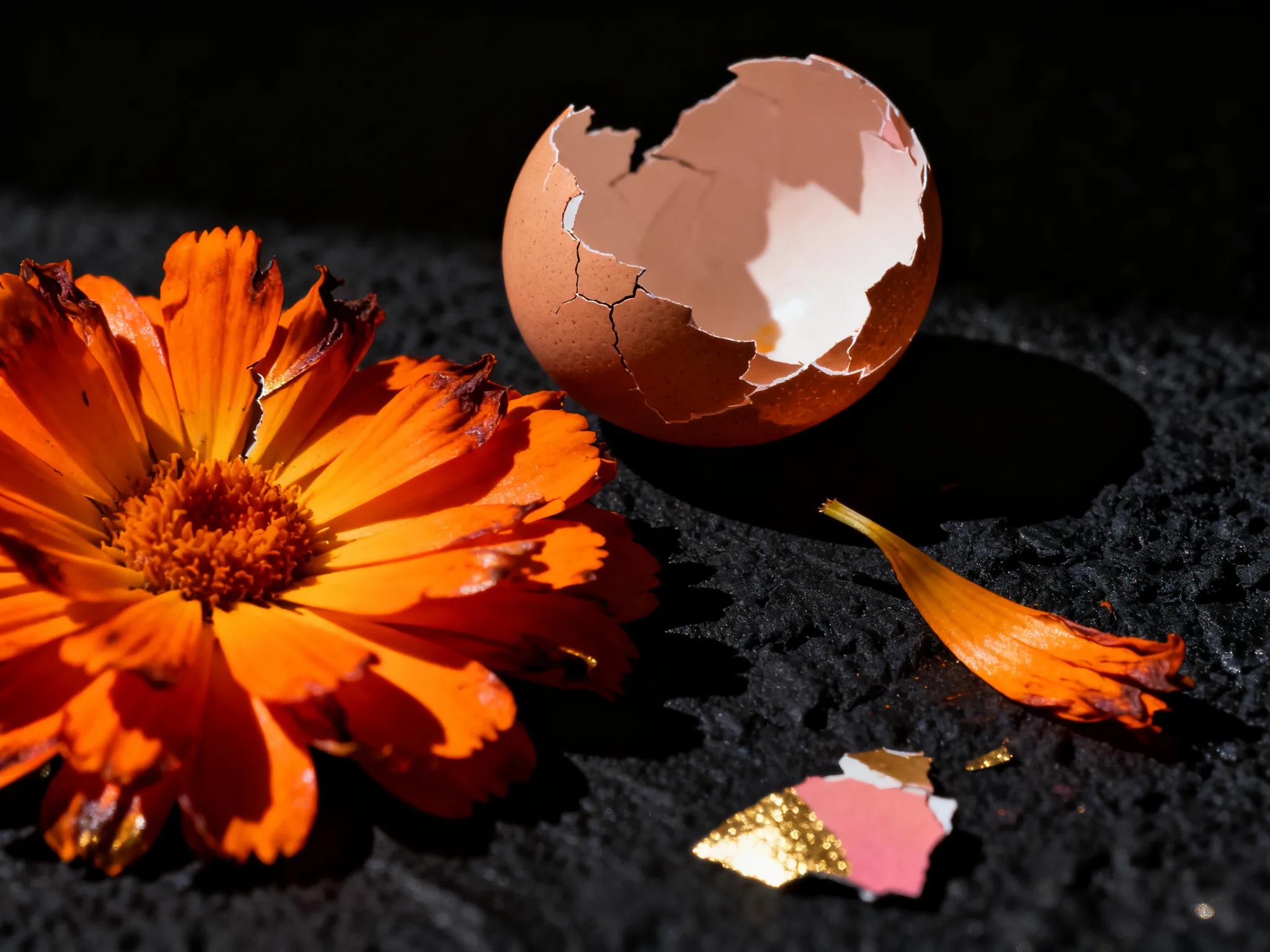 Shattered Shell and Marigold Petals