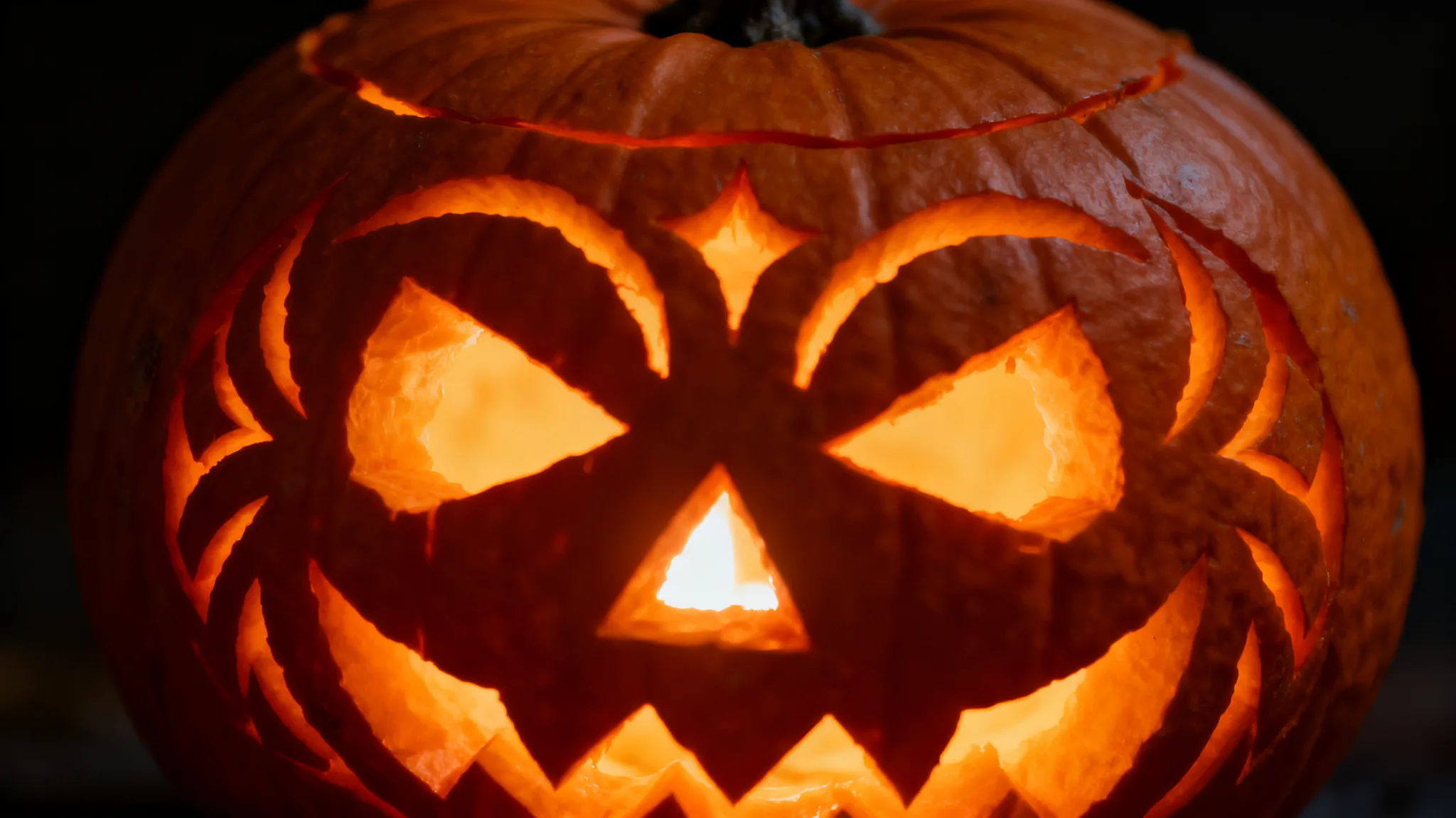 Glowing Halloween Pumpkin in the Dark Night