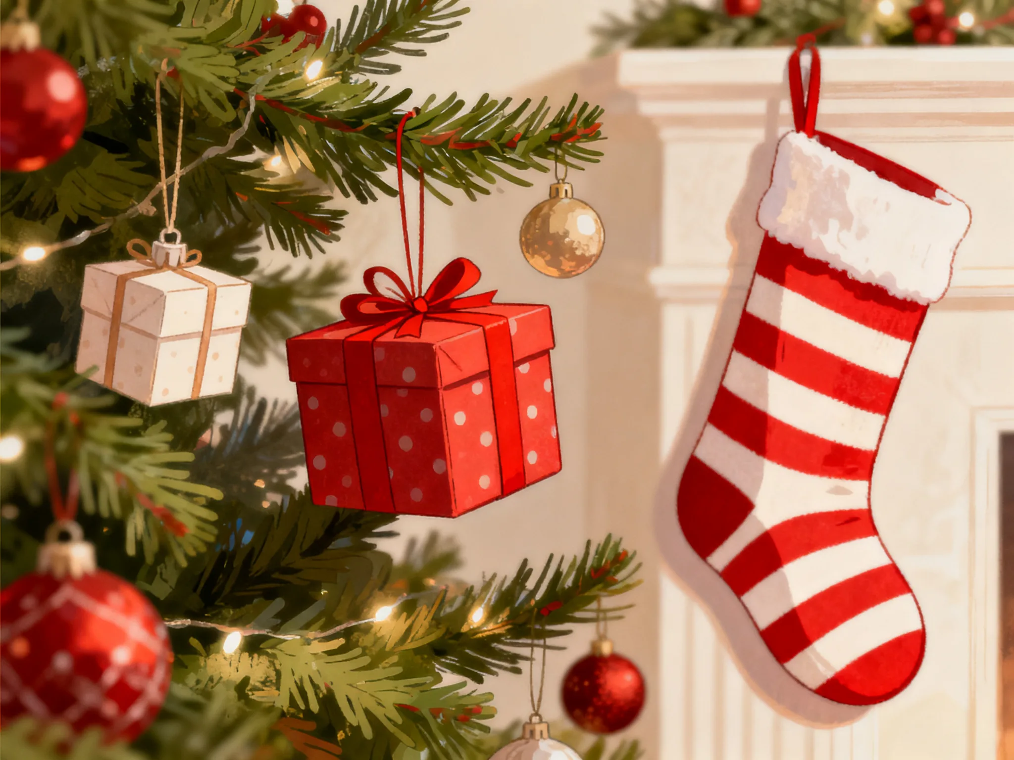 Christmas Gifts and Red-White Stocking
